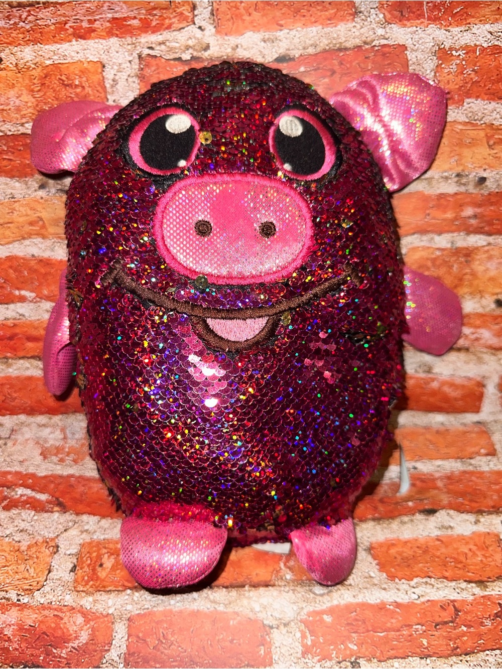 Shimmeez Sparkly Pink Reversible Sequin Plush Pig